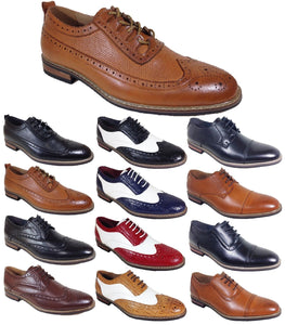 Parrazo Men Dress Shoes Wingtip Oxford Leather Lined Lace Up Black Brown Wooden